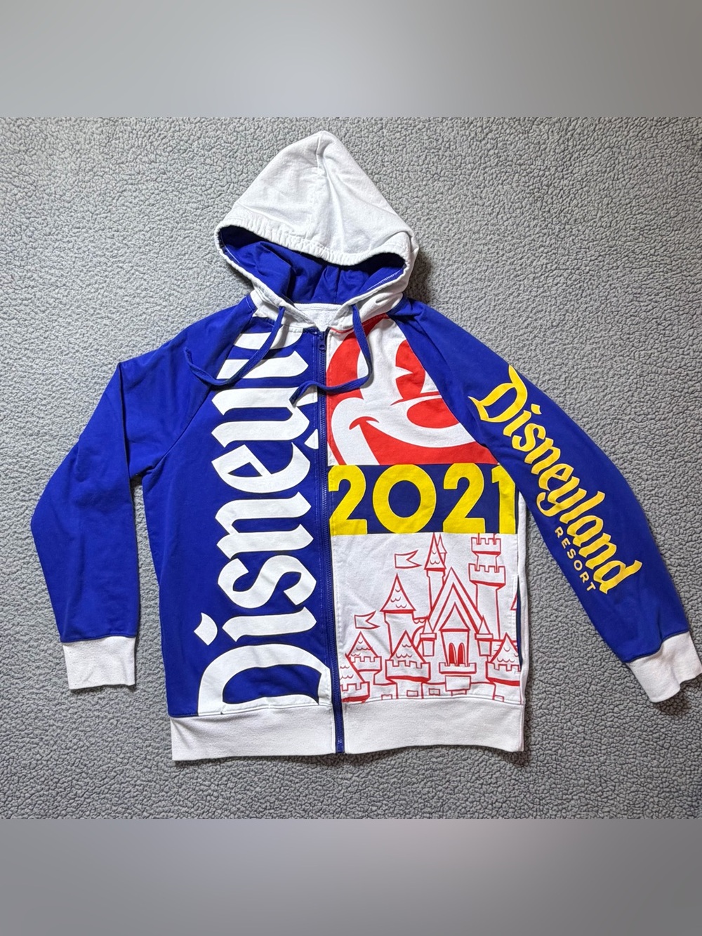 Walt Disney Disneyland Resort 2021 Graphic Hoodie Sweater Multicolor Full Zip L